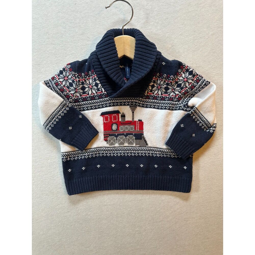 Janie and Jack Baby Boys Train Shawl Collar Sweater Fair Isle Knit 6-9 M